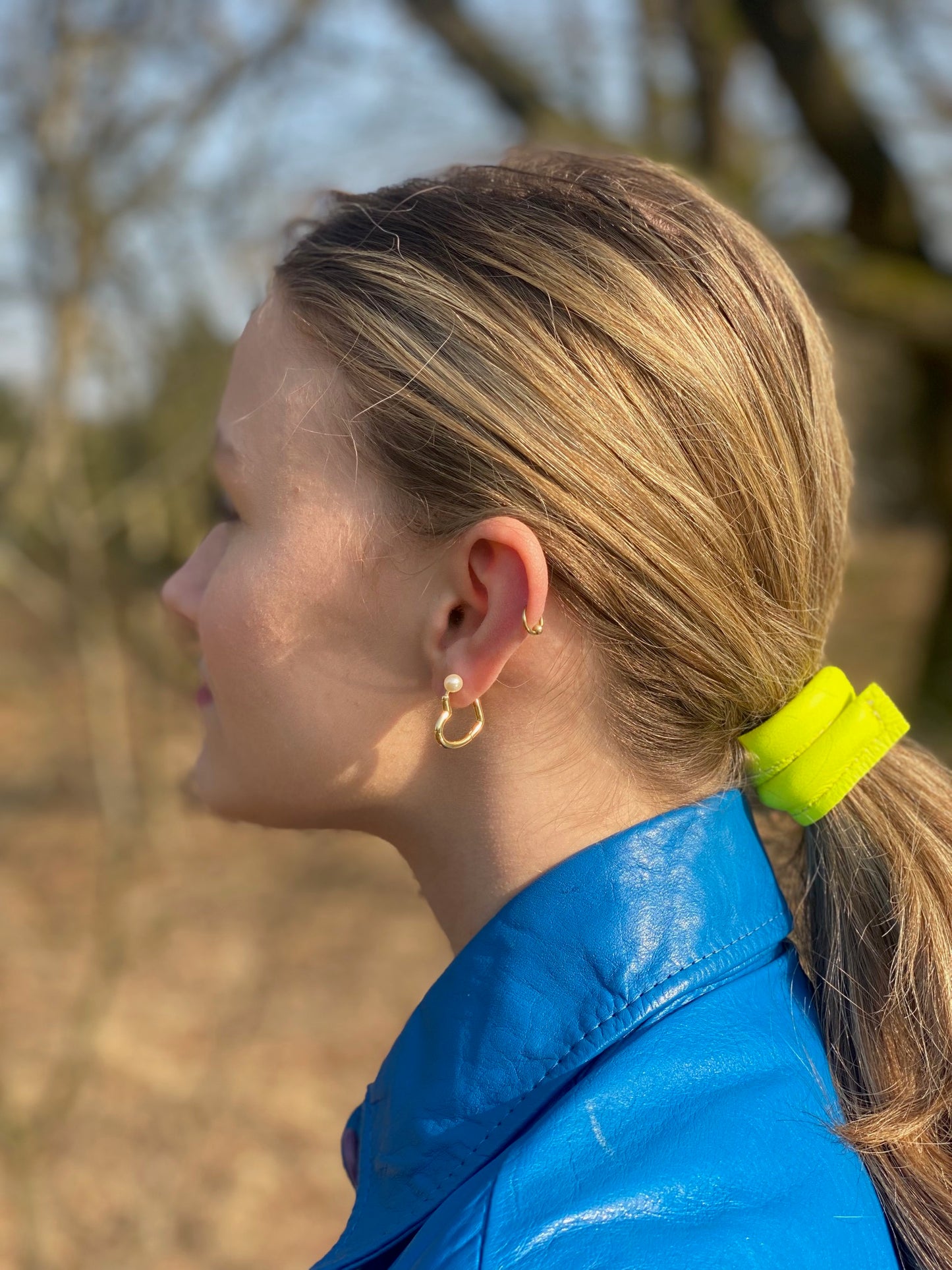 Leren haarclip/Armband - Slingher -Neon Geel- M
